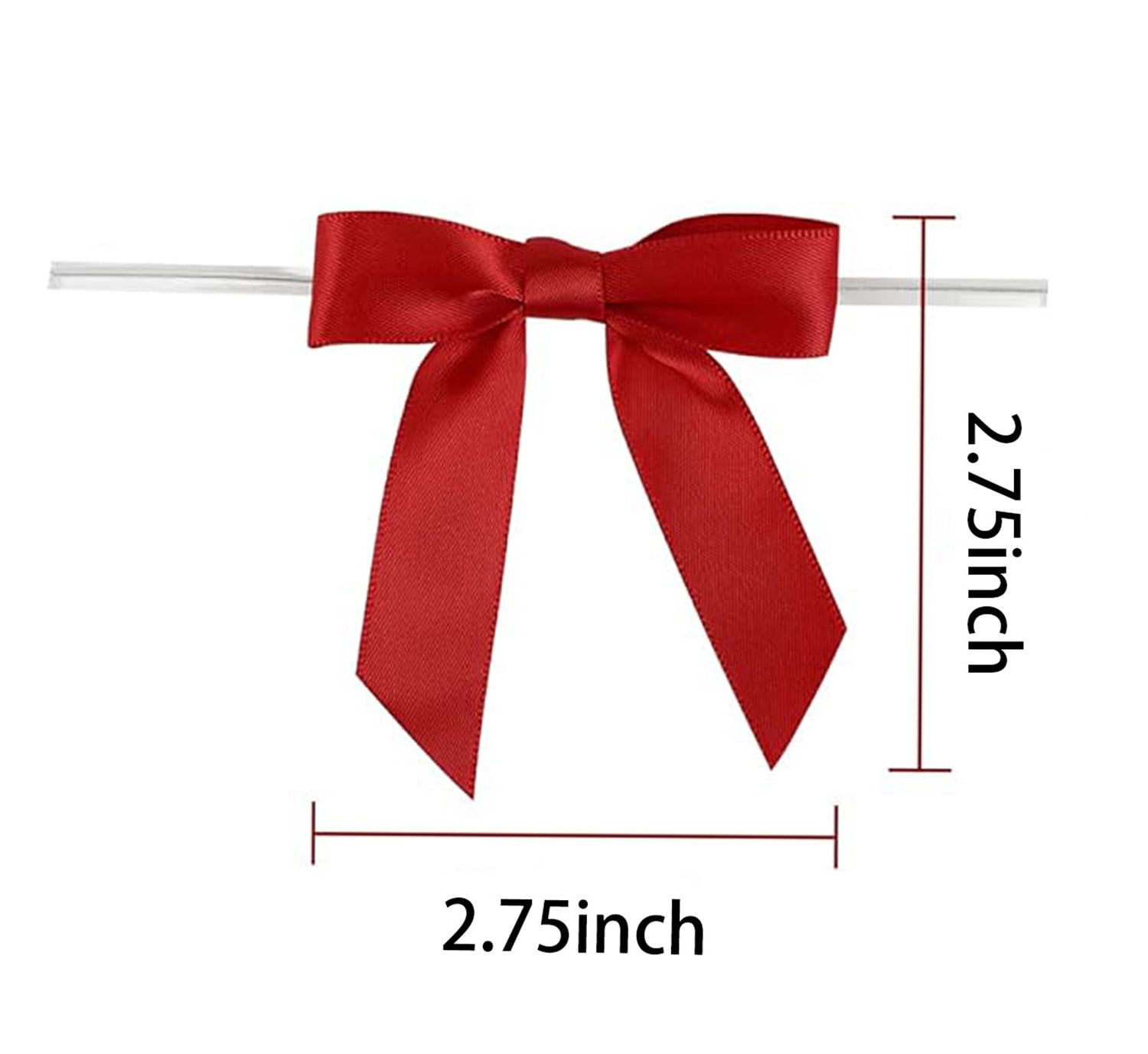 300 Pcs Christmas Twist Tie Bows,2.75'' Multicolor Satin Ribbon Pretied Bows,Premade Craft Decoration Bows,Pretied Bows for Package Cake Basket Favors Cookie Candy, Gift Wrapping Baby Shower Wedding