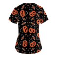 thumbnail image 3 of Camisa de uniforme médico de manga corta con cuello en V y temática de Halloween para mujer con estampado de calabaza, 3 of 3
