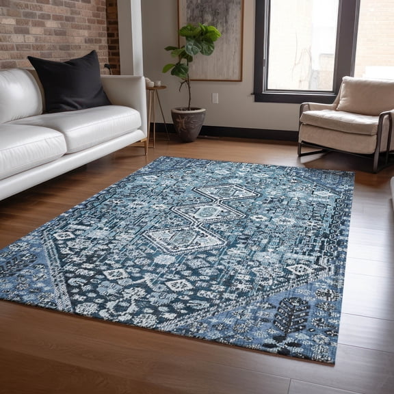 Addison Rugs Chantille Indoor/Outdoor Transitional Aztec Blue Machine Washable Rectangle Rug, 10' x 14'