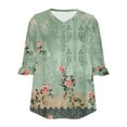 thumbnail image 6 of JTZGDY Womens Tops 3/4 Flared Sleeve Cute Floral Printed Summer V Neck Graphic Tunic T-Shirts Loose Irregular Hem Blouse Dressy Ruffle Top Green#01 S, 6 of 6