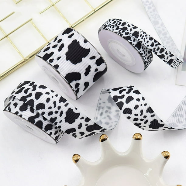 3Pcs White Black Cow Print Wired Edge Ribbon Craft Ribbons Gift Wrapping Ribbon Animal Print Ribbon for Party Walmart