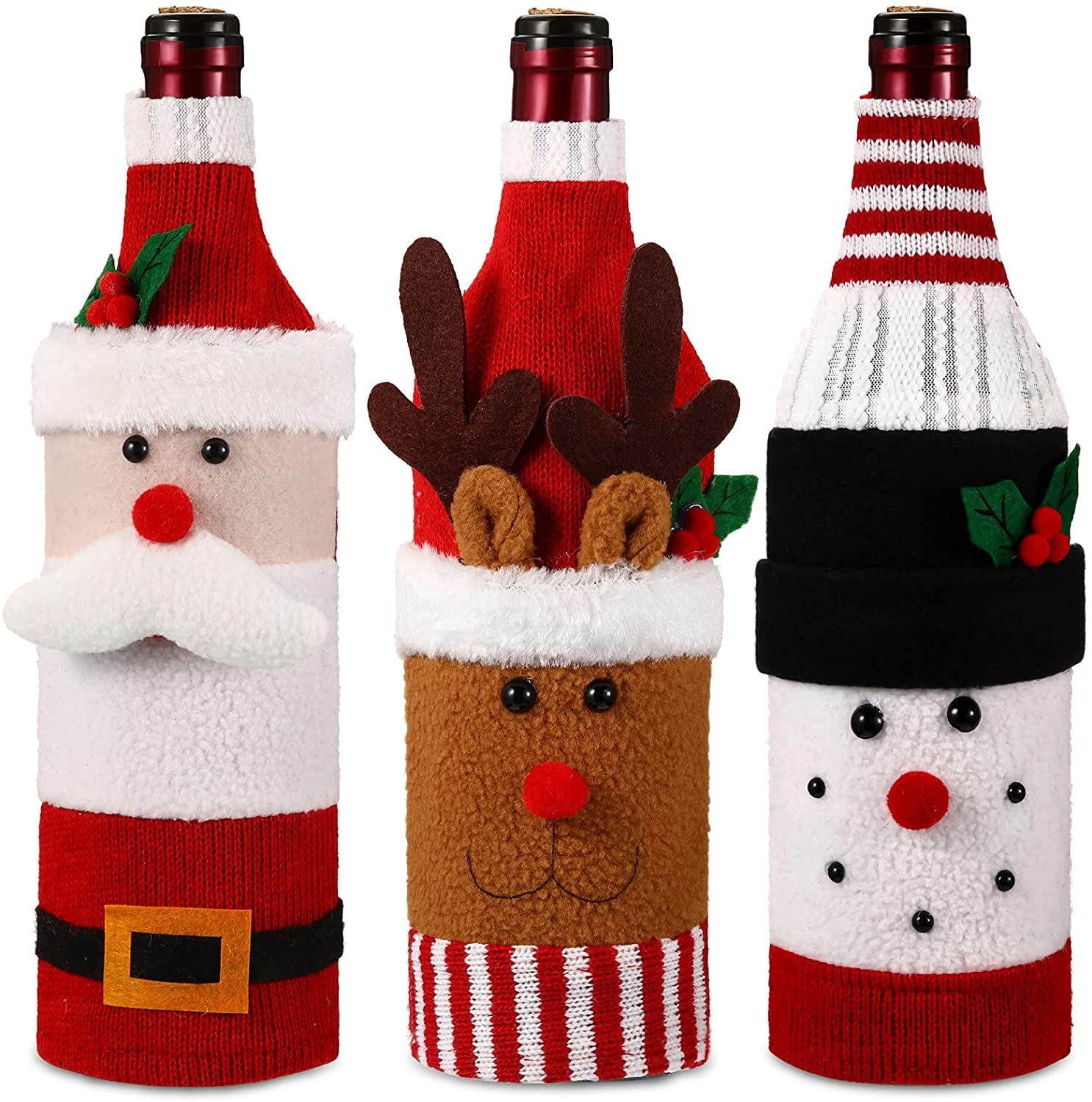 Snowman Wine Bottle Cover Elk Wine Topper Cover Santa Claus Christmas Decor New 