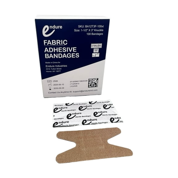 Endure Ind 1-1/2 "x 3" Fabric Adhesive Bandages, Box of 100 - Latex-Free | Skin-Color Elastic Fabric Bandages for Wound Care & First Aid