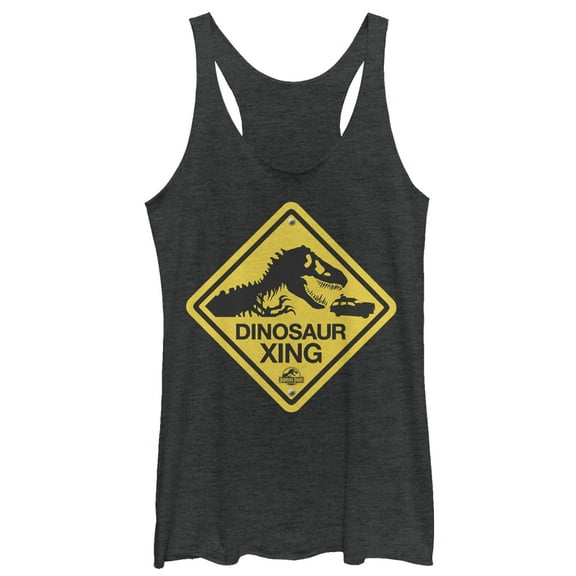 Women's Jurassic Park Dinosaur Crossing Sign  Racerback Tank Top Black Heather Medium
