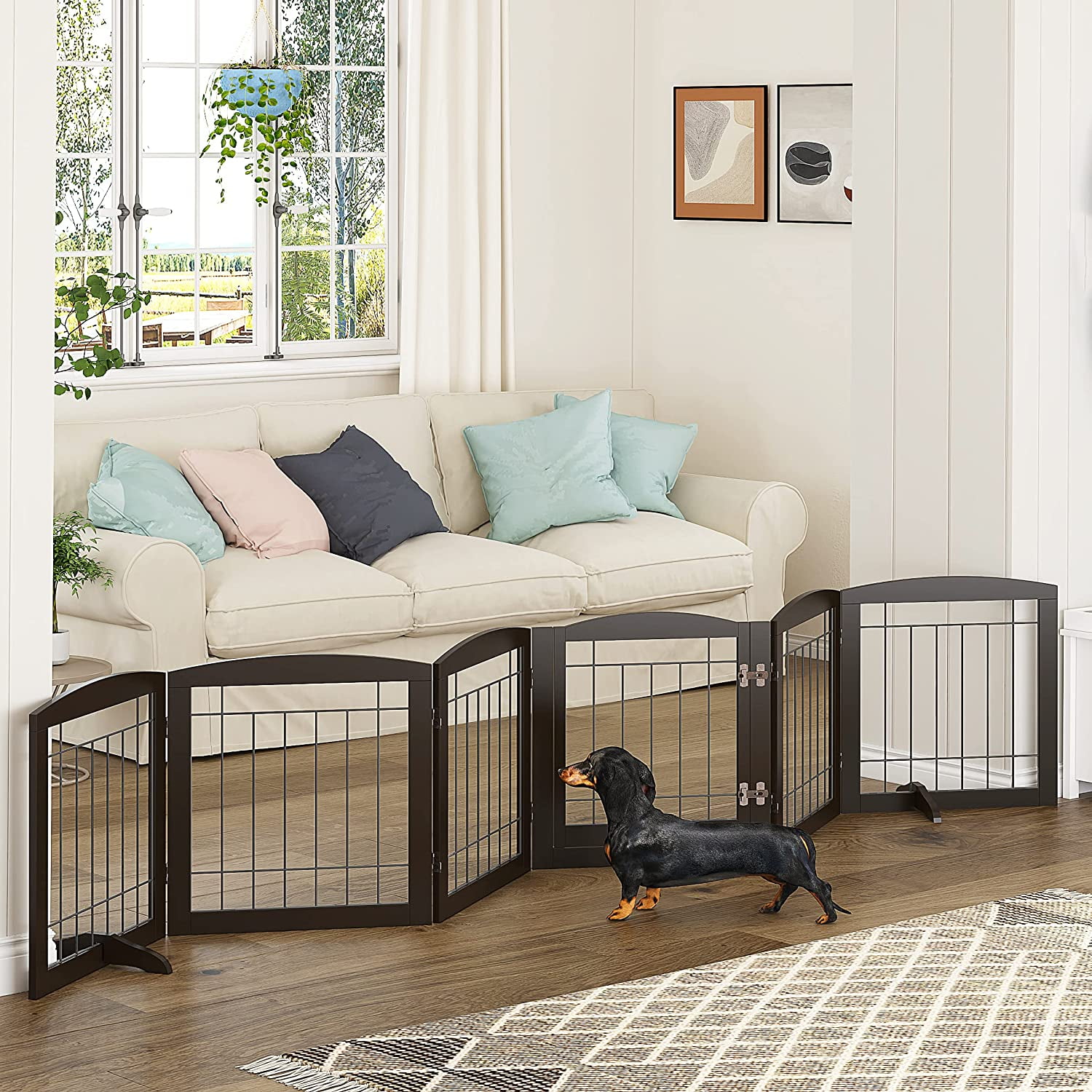 PAWLAND 96inch Extra Wide 30inches Tall Dog Gate With Door Walk