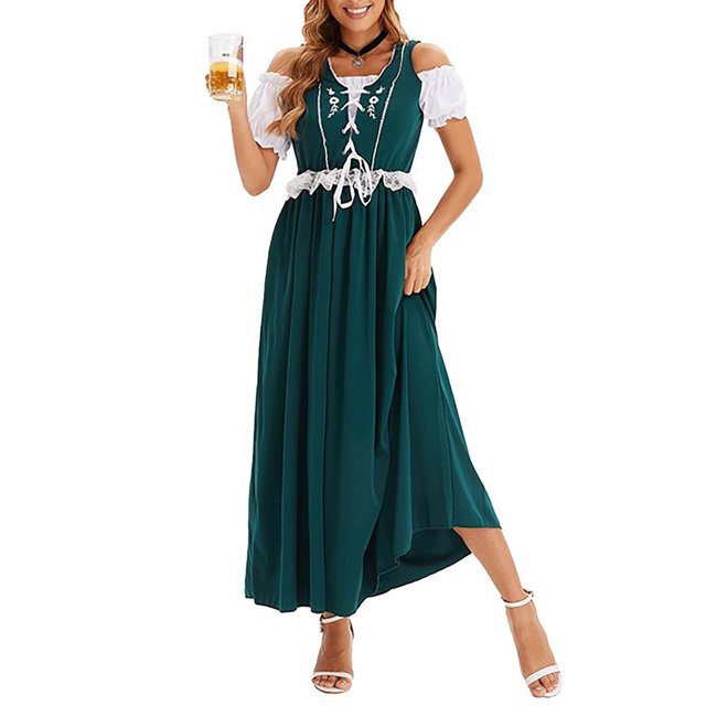 WTXUE Robes pour Femmes, Col Rond Germany Oktoberfest Robe Rétro pour Femmes Robe Robe de Performance sur Scène Manches Courtes (Vert, TG)
