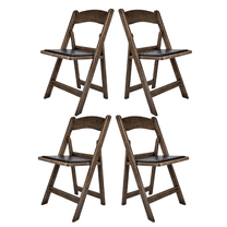 Fruitwood Resin WoodGrain Folding Chair with Black Cushion - Set of 4 by Chivari