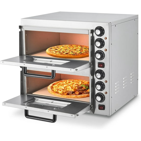 EastVita Electric Pizza Oven Commercial 3600W Countertop Pizza Maker,Stainless Steel,Double Deck Pizza Cooker with Timer & Crumb Tray,3600W