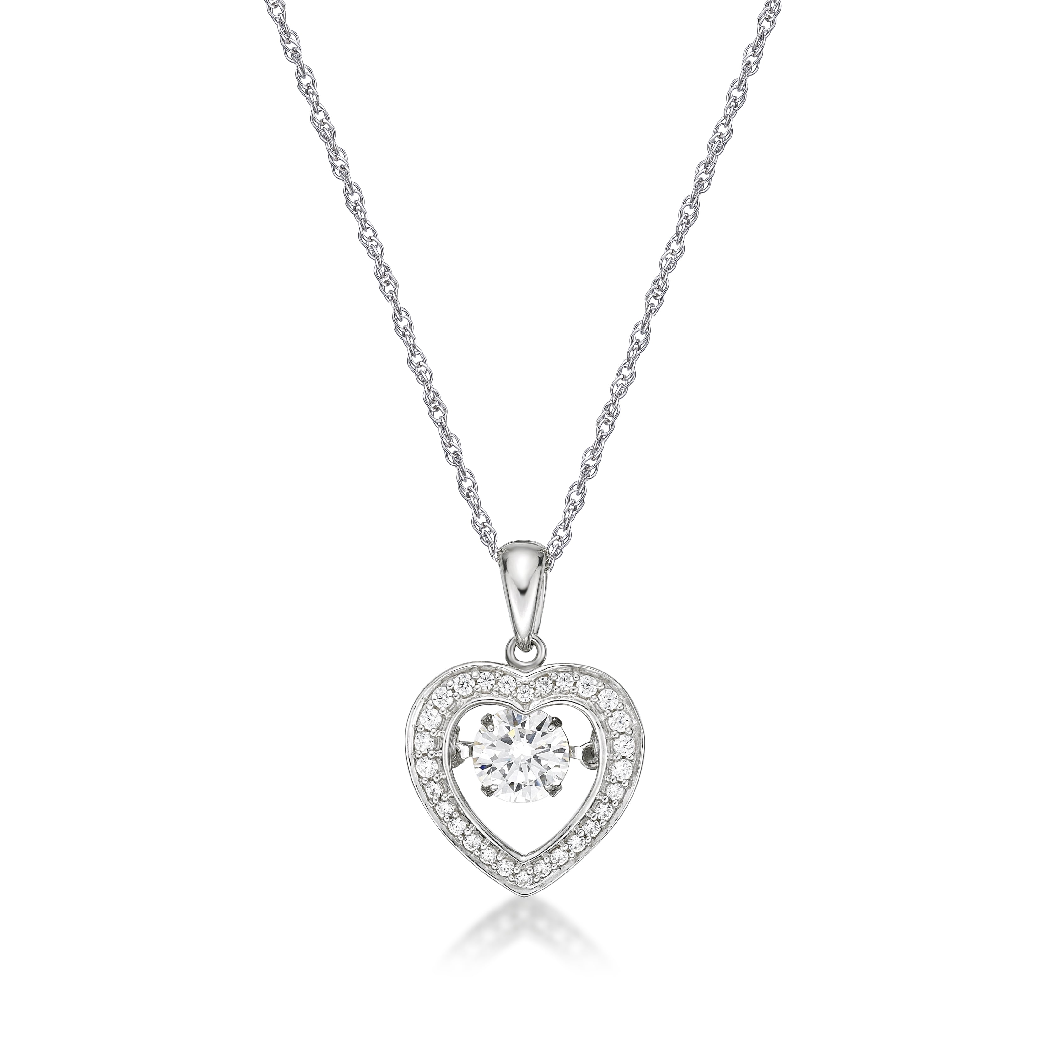Sterling Silver Simulated Diamond Dancing Heart Pendant, 18