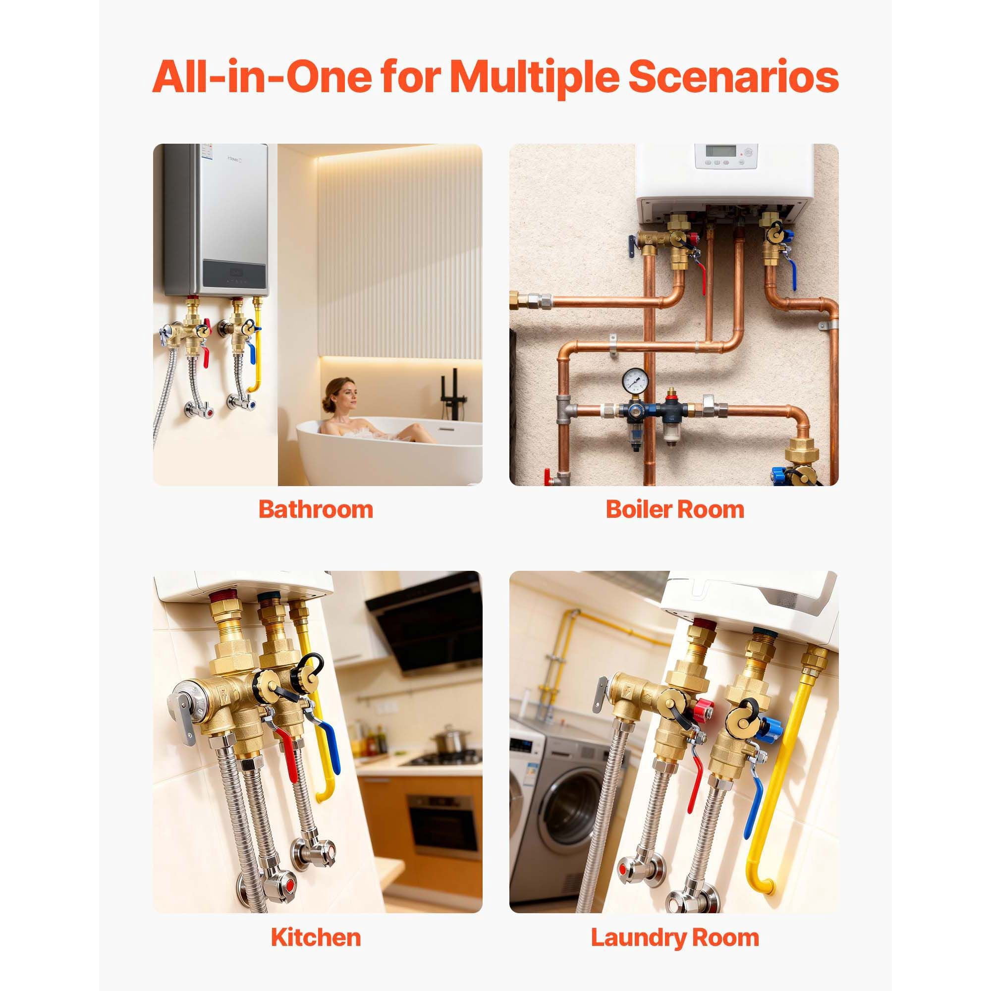 Tankless Water Heater Installation Kit Isolation Service Valve 3/4" Lead-Free Brass SUS304 for Gas Tankless Water Heaters