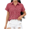 thumbnail image 4 of MYAOYI Womens Tops Gingham Checkered Short Sleeve Shirts, Button Down with Pockets, 4 of 7