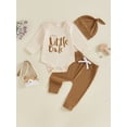 thumbnail image 5 of Aojekbee Baby Boys Pants Set, Long Sleeve Crew Neck Letters Print Romper with Sweatpants and Hat Fall Outfit, 5 of 10
