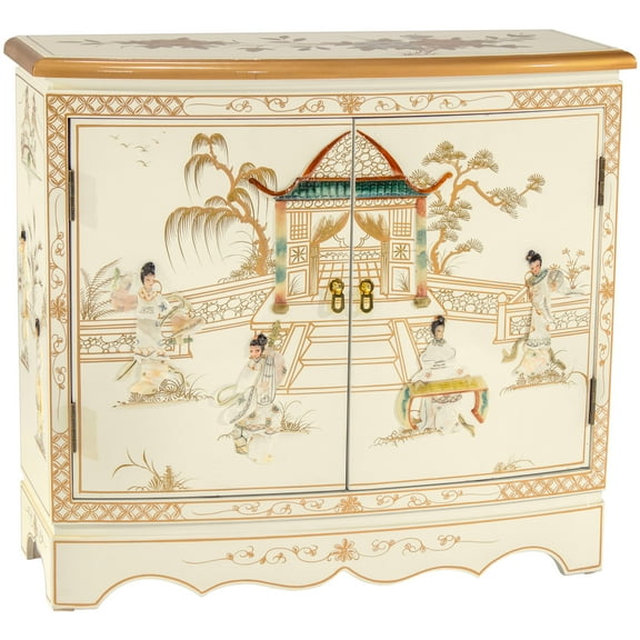 Oriental Furniture White Lacquer Hall Cabinet - Royal Ladies