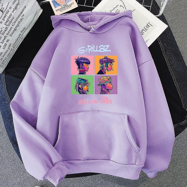 Sudadera con capucha Harajuku Gorillaz con estampado de dibujos animados para mujer, Jersey holgado bonito de manga larga, sudadera Harajuku, ropa básica Vintage negra