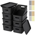 thumbnail image 1 of 8 Cajas de Almacenamiento de Plástico con Tapa, Contenedores Apilables y Resistentes, 26.3x18.5x10.3 cm para Organizar Armario, Dormitorio, Baño, Cocina, Sala y Oficina (Negro), 1 of 7