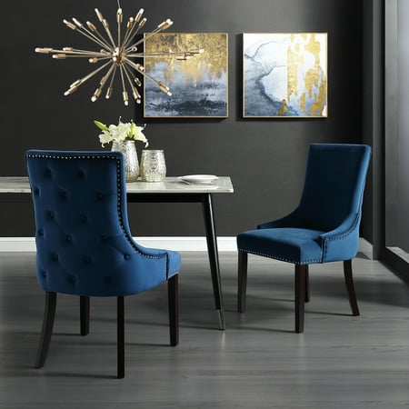 Inspired Home Easton Velvet Dining Chair Set Of 2 Back Tufted Nailhead Trim Finish Navy Walmart Canada