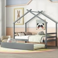 thumbnail image 4 of Bellemave House Bed with Trundle, Solid Wood Twin Size Playhouse Platform Bed with Roof, House Shaped Daybed for Teens (Gray), 4 of 9