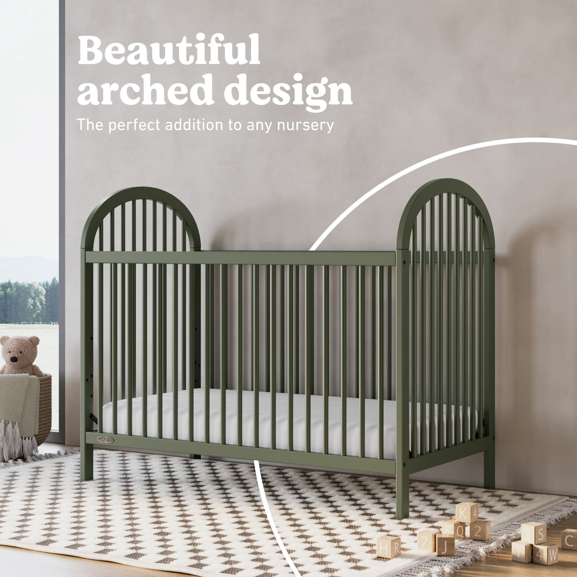 Graco Olivia 3-in-1 Convertible Baby Crib, Olive