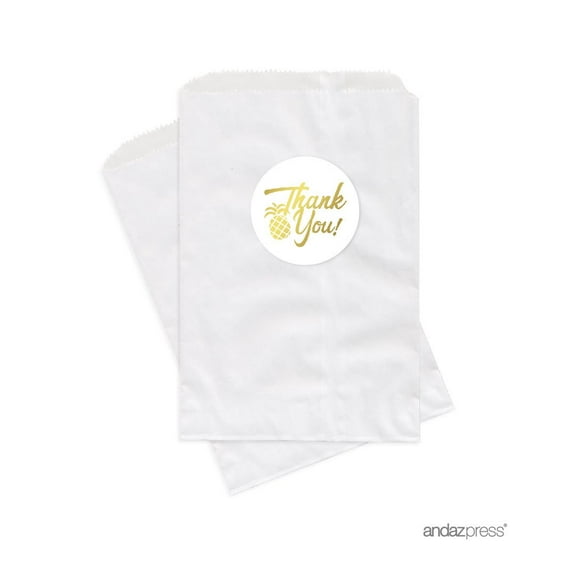 Gold Ink Pineapple Party, 24-Pack Birthday DIY Favors Kit with Thank You Label and White Favor Bags