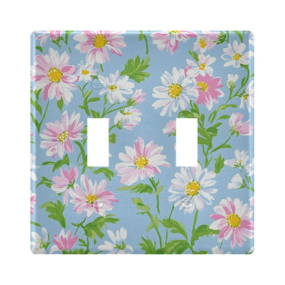 Yayeee Toggle Light Switch Wall Plate 2-Gang 4.56"x4.48" Decorative Outlet Cover, Blue Floral