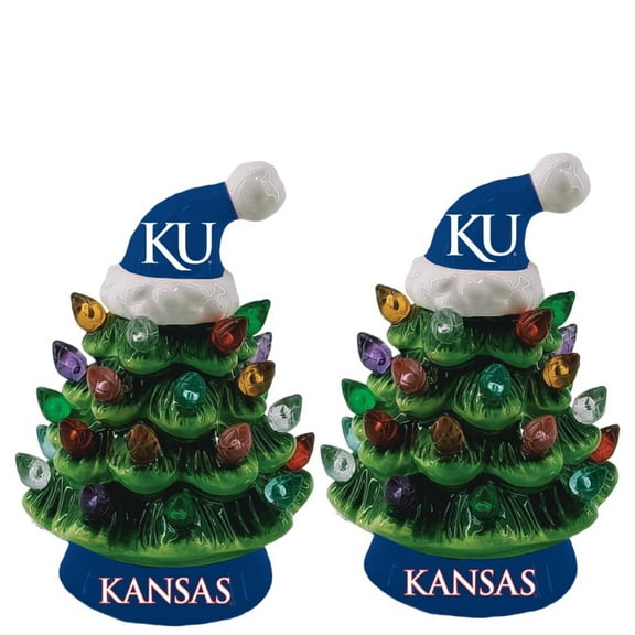 Kansas Jayhawks 2-Pack 4" Ceramic LED Christmas Tree Set