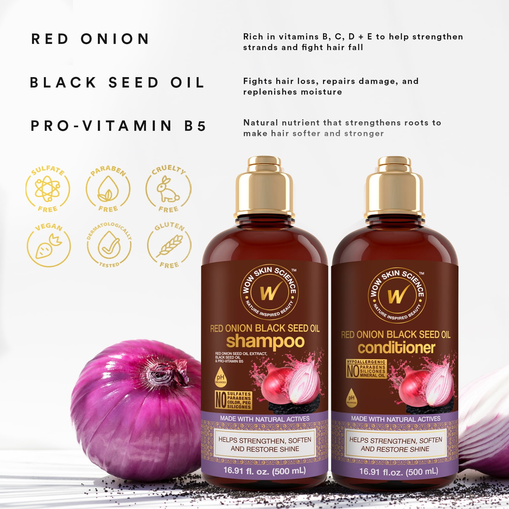 WOW Skin Science Red Onion Black Seed Shampoo Conditioner Duo 16.9 oz
