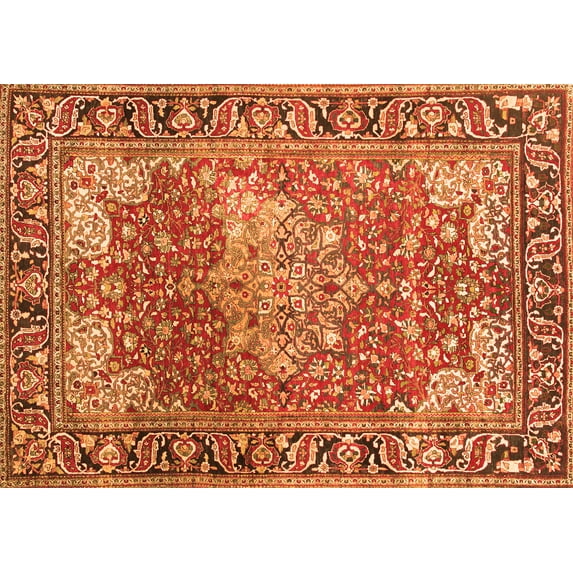 Ahgly Company Indoor Rectangle Medallion Orange Traditional Area Rugs, 8' x 12'