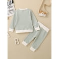 thumbnail image 3 of FEORJGP Toddler Boy Classic Waffle Clothes 3M 6M 12M 18M 2T 3T Infant Long Sleeve Sweatshirts Stripe Print Pocket Pullovers Crew Neck Tops with Sweatp2Pcs Casual Cozy Outfits for Spring Fall, 3 of 8