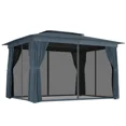 thumbnail image 4 of 12 X 9 FT Double-roof Design Canopy Shelter, Large Outdoor Gazebo with Steel Columns, Outdoor Heavy Duty Party Tent with Mosquito Nettings and Privacy Screens for Backyard, Garden, Lawn, Blue, 4 of 8
