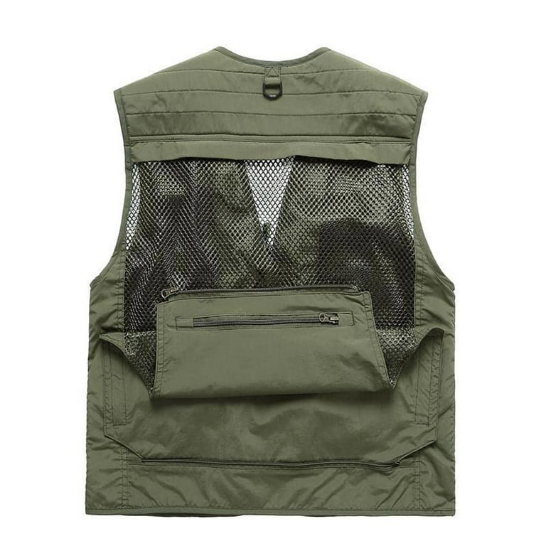Hotian Fishing Vest Jcket for Men and Women Quick-Dry Outdoor Cargo Utility Vests with Multi-Pocket for Travel Work Photography Army Green XL, Men's