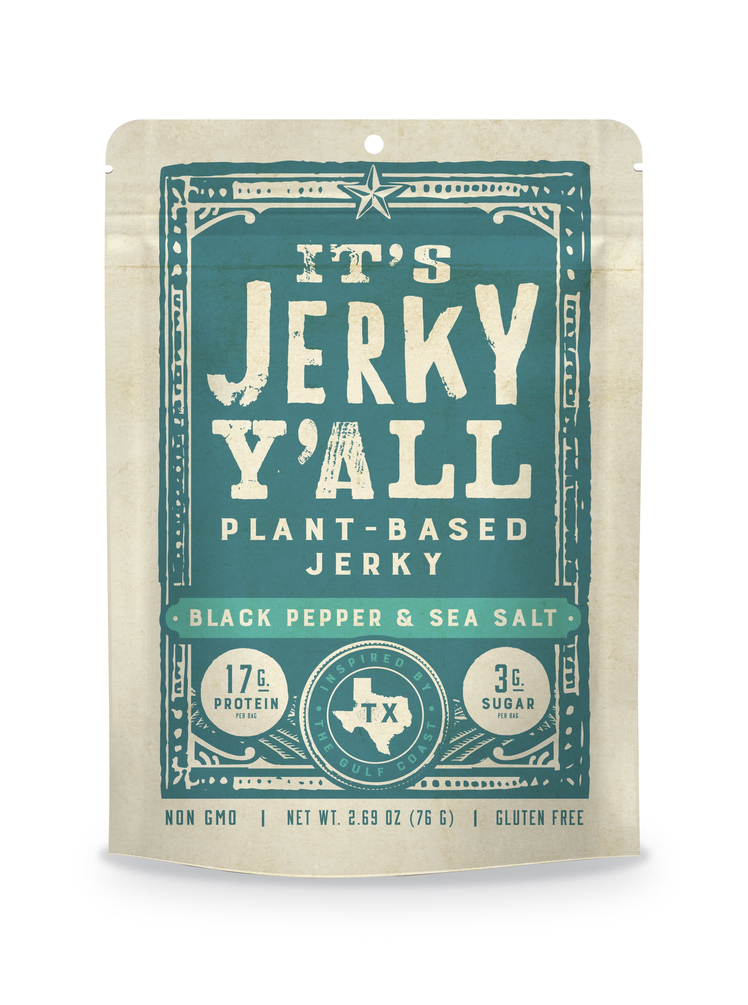 It's Jerky Y'all Vegan Jerky, Sea Salt & Pepper Flavor, High Protein, Non-GMO (6 Pack)
