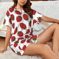 thumbnail image 4 of "Wukai Hand Drawn Strawberry Women's Pajama Set - Short-Sleeve Top and Shorts with Elastic Waistband and Pockets for Loungewear, Yoga, and Casual Wear-X-Large, 4 of 8