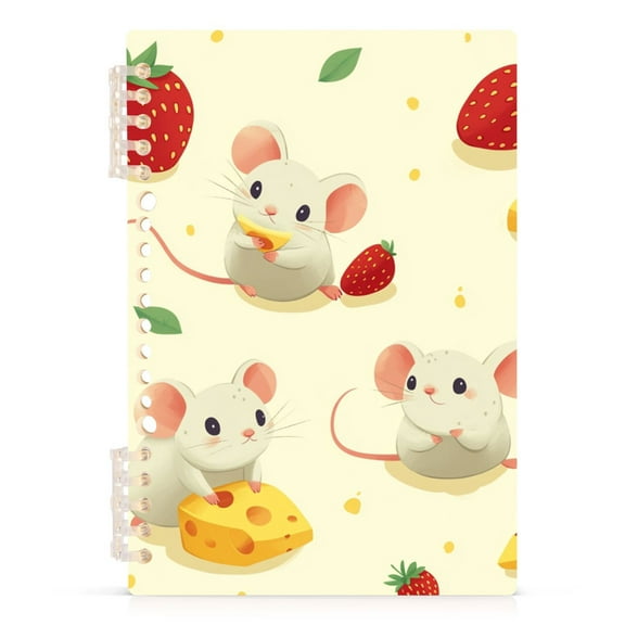 Ckdifva Cheese Mice Strawberries A5 Ring Binder Notebook Journey Note Diary College Ruled Study 60 Pages