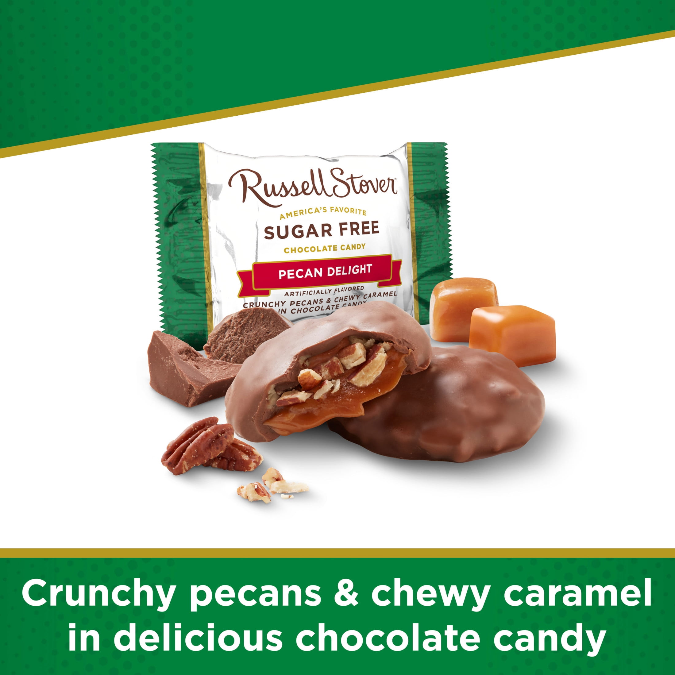 (3 pack) RUSSELL STOVER Sugar Free Pecan Delight Chocolate Candy, 2.4 oz. bag