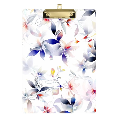 Dreamy Colorful Flower Pattern Acrylic Clipboard Drawing Board with Hook Writing Pad File Storage A4 Size Gold 12.5" x 9"