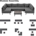 thumbnail image 2 of LAUSAINT HOME 7 Pieces Outdoor Furniture Set, Patio Modern Rattan Wicker Sectionals with 6 Chairs and 1 Coffee Table, Gray Cushions, 2 of 9