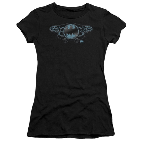 Batman Two Gargoyles Logo S/S Junior Women's T-Shirt Sheer Black