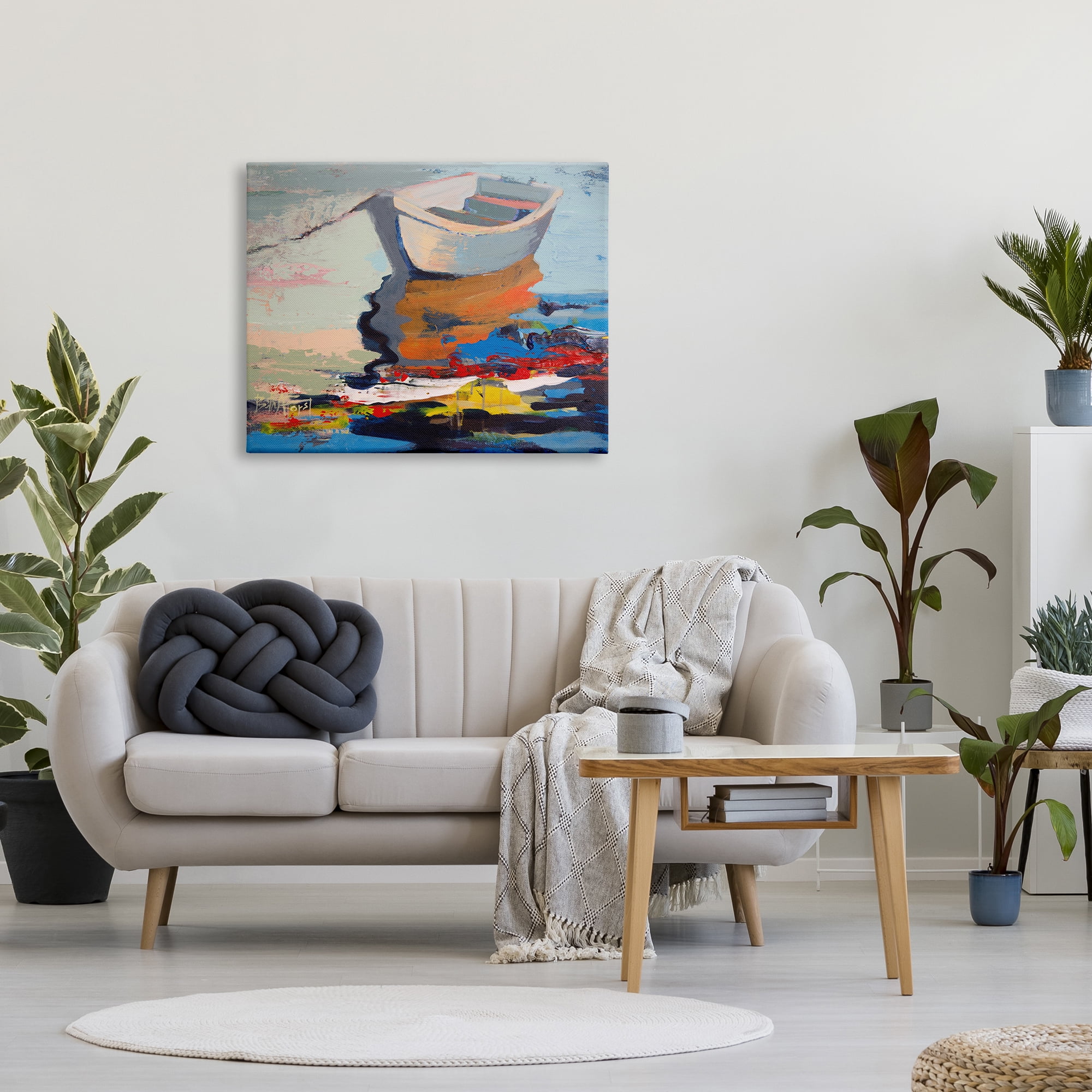 Stupell Industries Simple Rowboat Reflection in Abstract Lake Water Paintings Gallery-Wrapped Canvas Print Wall Art, 30x40, by Beth A. Forst