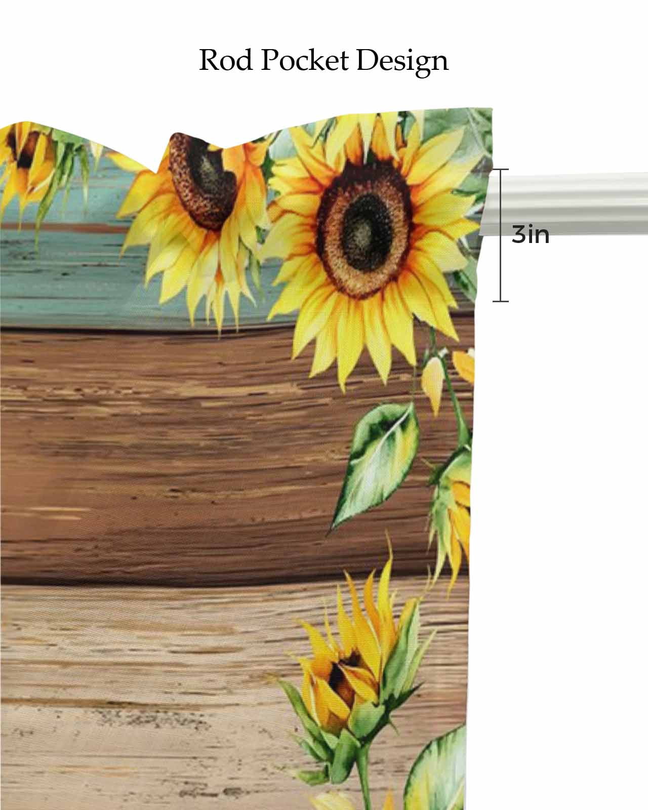 Sunflower Cow Kitchen Valances for Windows Farmhouse Linen Window Valance Curtain for Living Room Window Treatment Rustic Teal Brown Farmhouse Wood Grain Valance Rod Pocket Topper Drape, 60 x 18 Inch