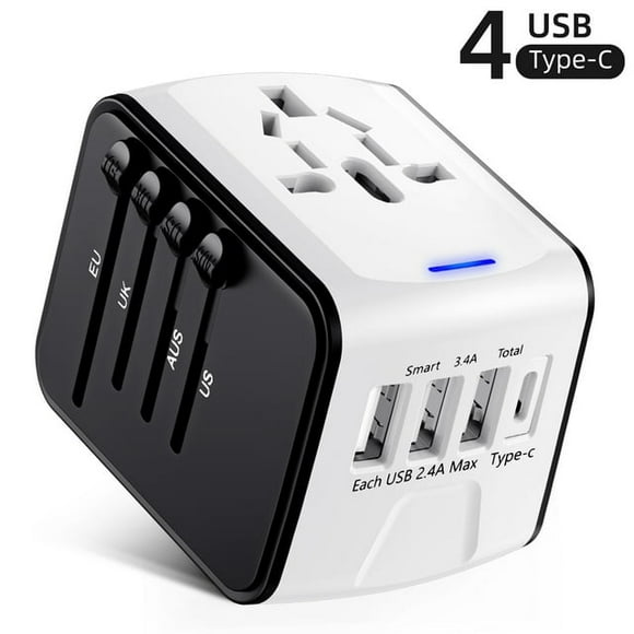 European International Travel Adapter, JINGYANG EU Power Plug Adapter with USB and Type C for UK, Italy, Australia, Canada, Germany, US and European Travel, White