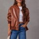 thumbnail image 3 of Chaqueta Bomber Jacket Shacket Jacket Mujer con Bolsillos Moda Streetwear Kuymtek Marrón T S para Mujer, 3 of 6