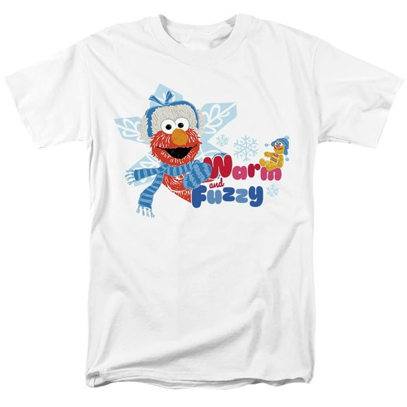 Sesame Street Warm And Fuzzy Holiday Elmo Unisex Adult T Shirt, White, Small
