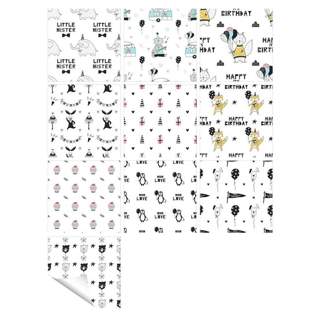 Agiferg 1Set 10pc Self Adhesive Tile Cartoon Print Sticker Kitchen Bathroom Wall Sticker Decoration