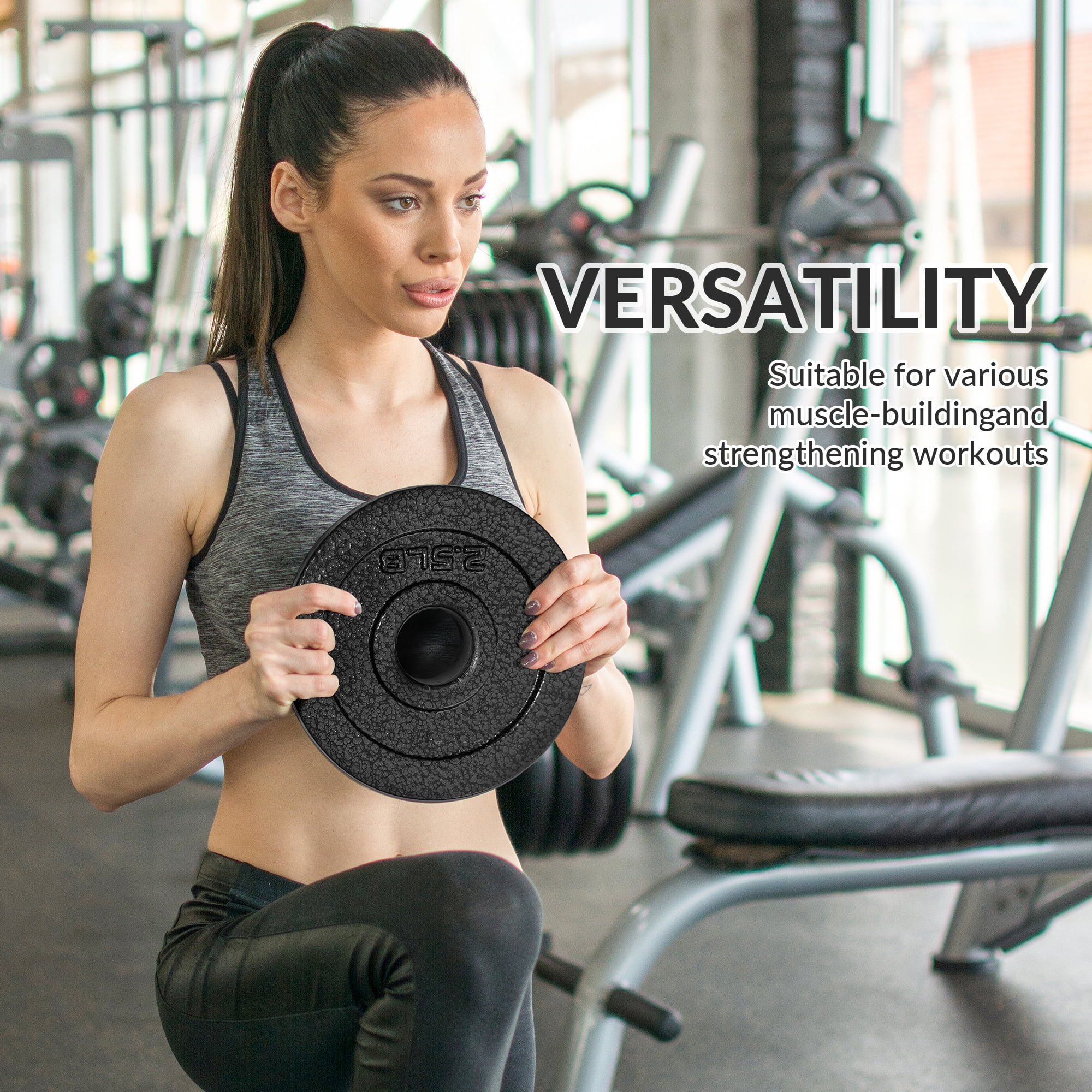 BalanceFrom Standard Cast Iron Weight Plates, 1-Inch Center Hole, Black Finish, Sold in Pairs（1.25LB, 2.5LB, 5LB, 10LB），for Strength Training & Home Gym