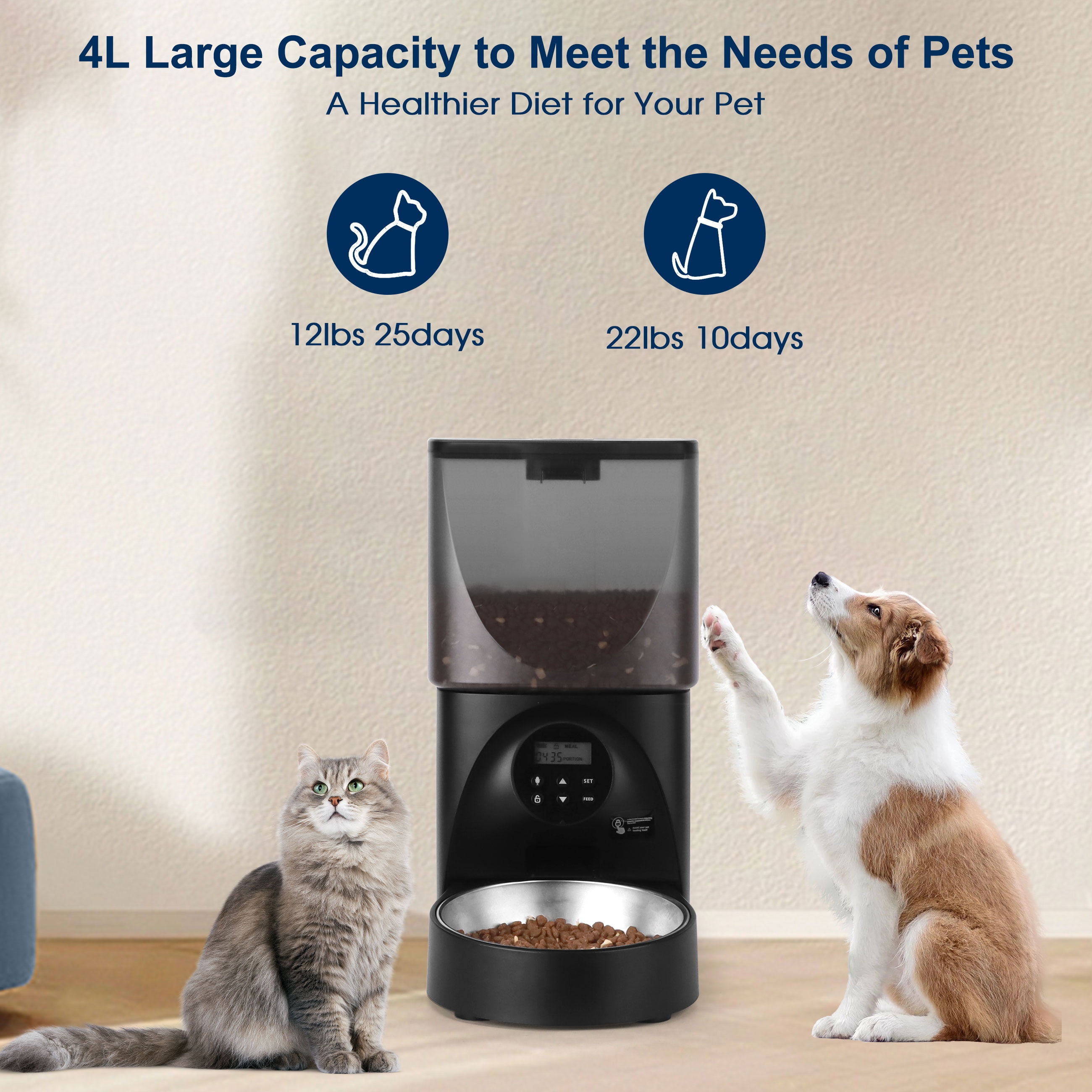 Cobectal Automatic Pet Food Feeder with Portion Control and 10-Second Meal Call, 4L Capacity