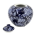 thumbnail image 3 of Dark Blue Lotus Flower Ceramic Chinoiserie Ginger Jar 8", 3 of 6