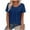 Blue, variant on Womens Pleated Short Sleeve Top, Navy Blue Scoop Neck Blouse Wrinkle-Free Machine Washable Casual Shirt for Women,Size L