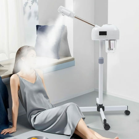 

Miumaeov Professional Facial Steamer with Hot Mist Function with 360 Rotating Nozzle and Adjustable Height LCD Rolling Facial Steamer for Beauty Salon or Home