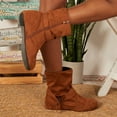 thumbnail image 4 of Women Retro Vintage Plain Buckle Zipper Casual Inner Heightenin Low Heels Zipper Short Boots Round Toe Shoes, 4 of 9
