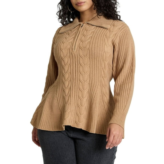 ELOQUII Women's Plus Size Peplum Zipper Sweater